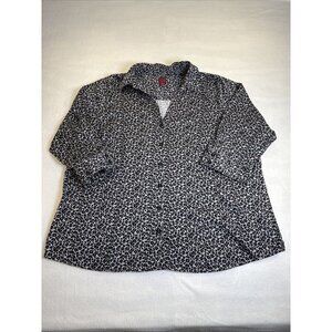 212 Collection Women Black Animal Print 3/4 Sleeve Button-Down Shirt 1X Plus